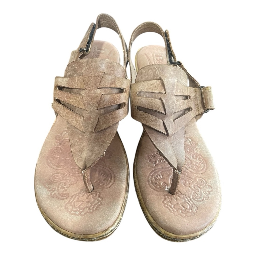 Born Karis Brown Leather Wedge Thong Sandals Size 9 EU 40.5